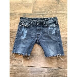 Diesel Industry Y2K Distressed Bleach Splatter Raw Hem Denim Shorts,Dark Wash 31